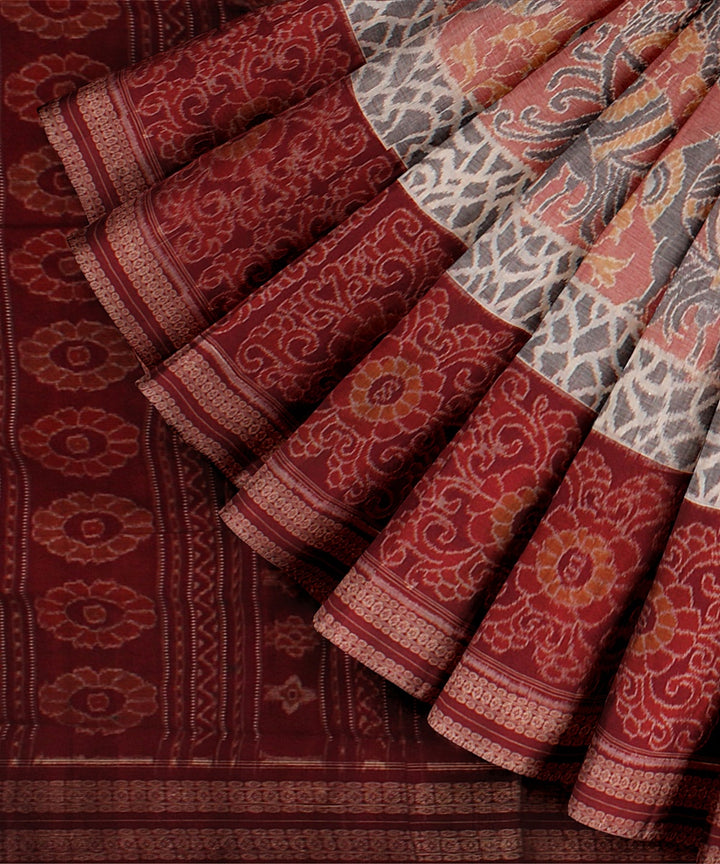 Pink grey maroon cotton handloom sambalpuri saree