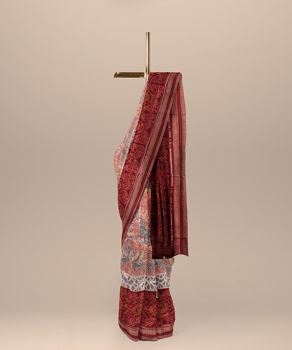 Pink grey maroon cotton handloom sambalpuri saree