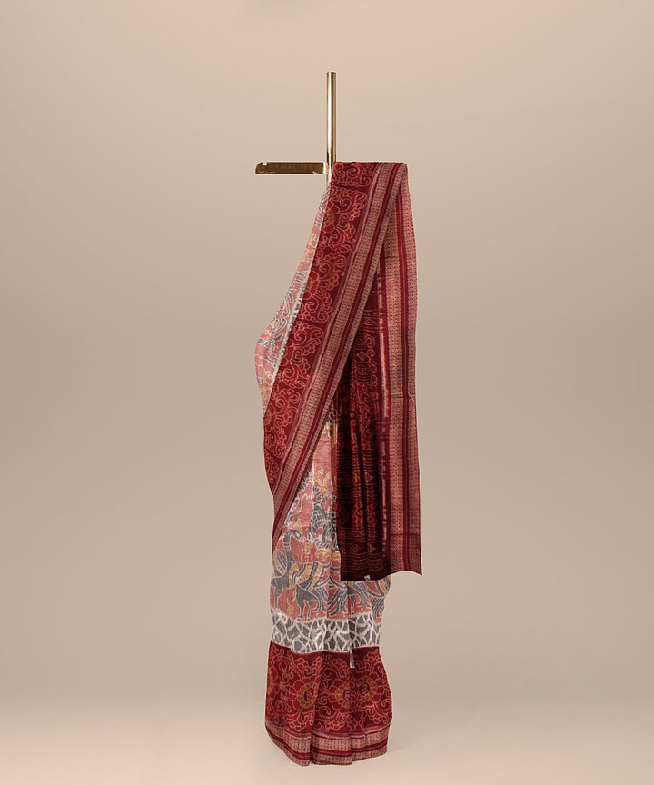 Pink grey maroon cotton handloom sambalpuri saree