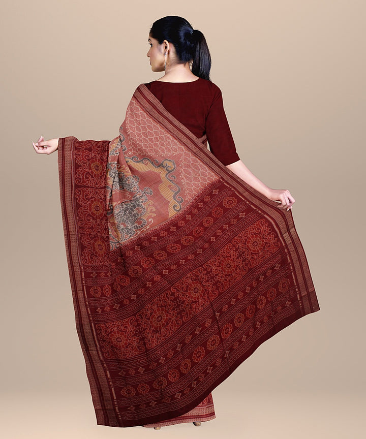 Pink grey maroon cotton handloom sambalpuri saree