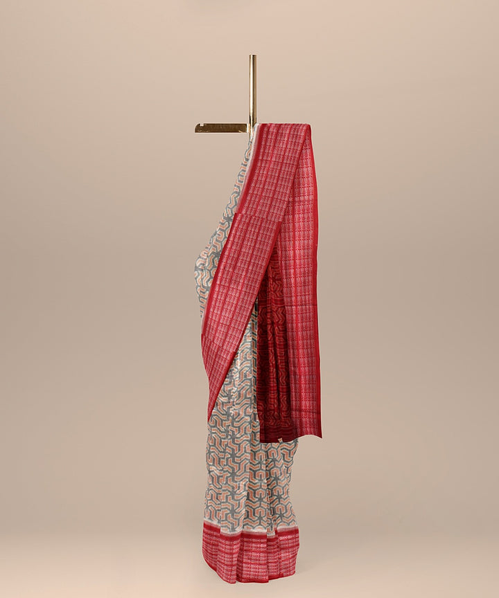 Grey red cotton handloom sambalpuri saree