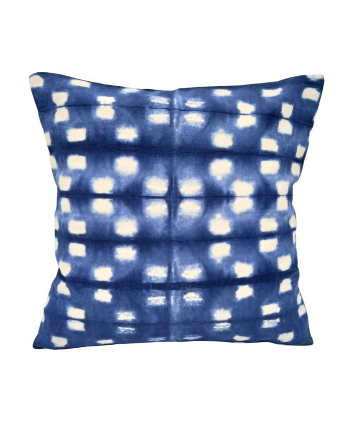 Indigo white small square design cotton shibori cushion cover