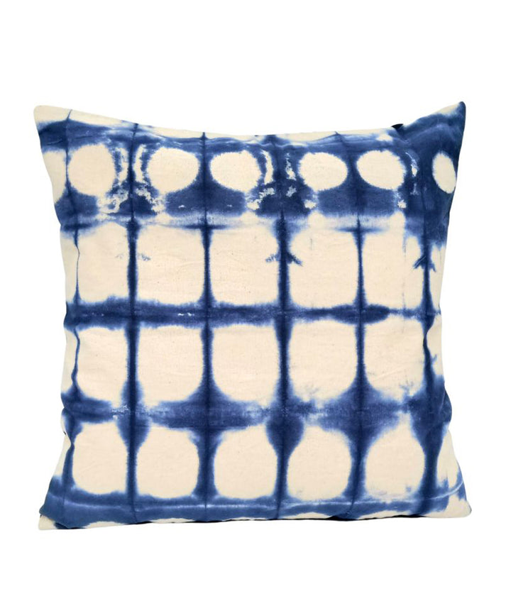 Indigo white geometric design cotton shibori cushion cover