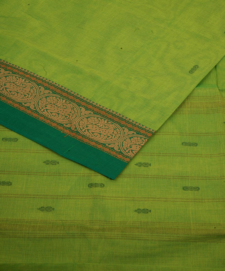 Light green deep green border cotton venkatagiri handloom saree