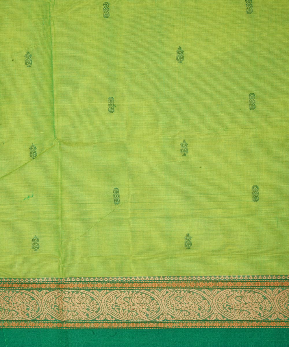 Light green deep green border cotton venkatagiri handloom saree