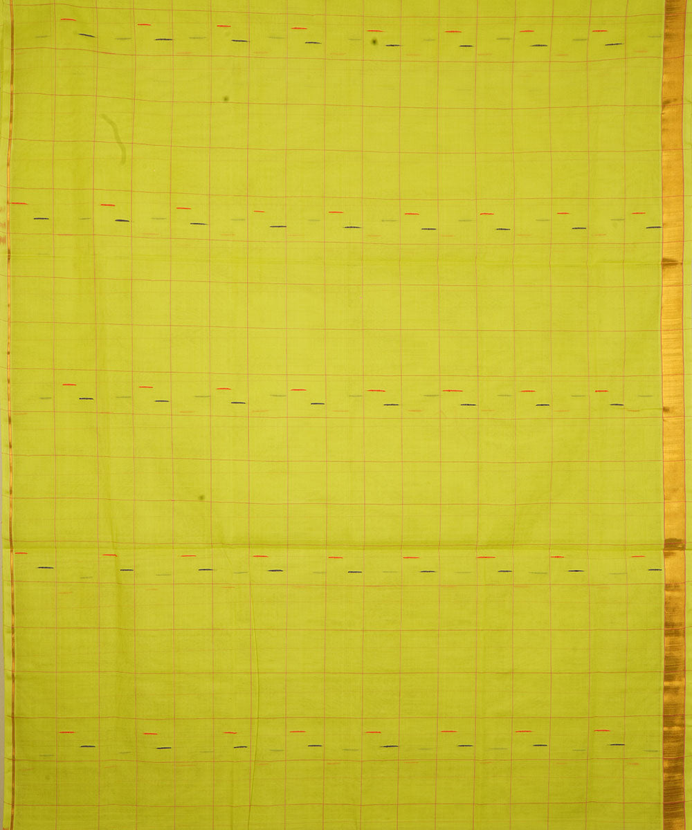 Lime green golden zari border cotton venkatagiri handloom saree