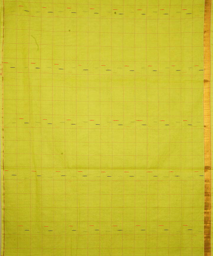 Lime green golden zari border cotton venkatagiri handloom saree