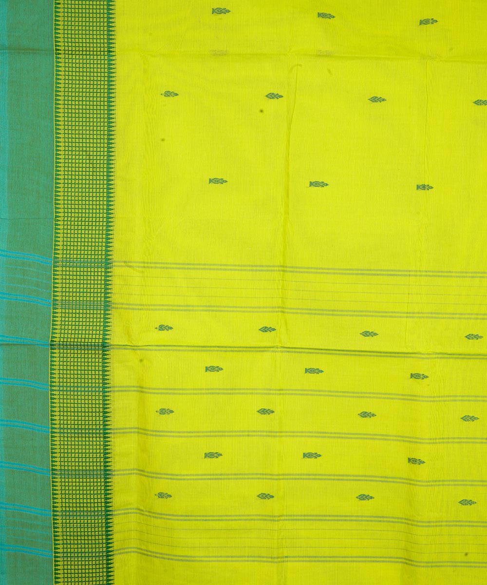 Lemon yellow green border cotton venkatagiri handwoven saree
