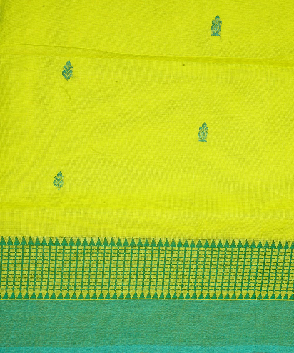Lemon yellow green border cotton venkatagiri handwoven saree