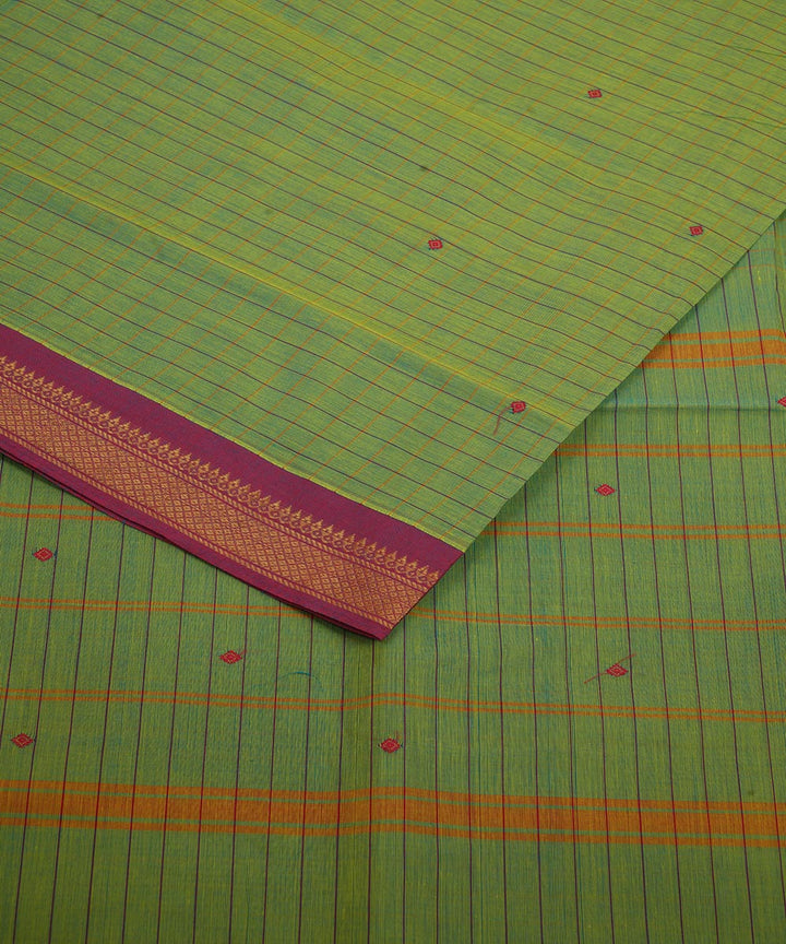 Light green magenta border cotton venkatagiri handloom saree