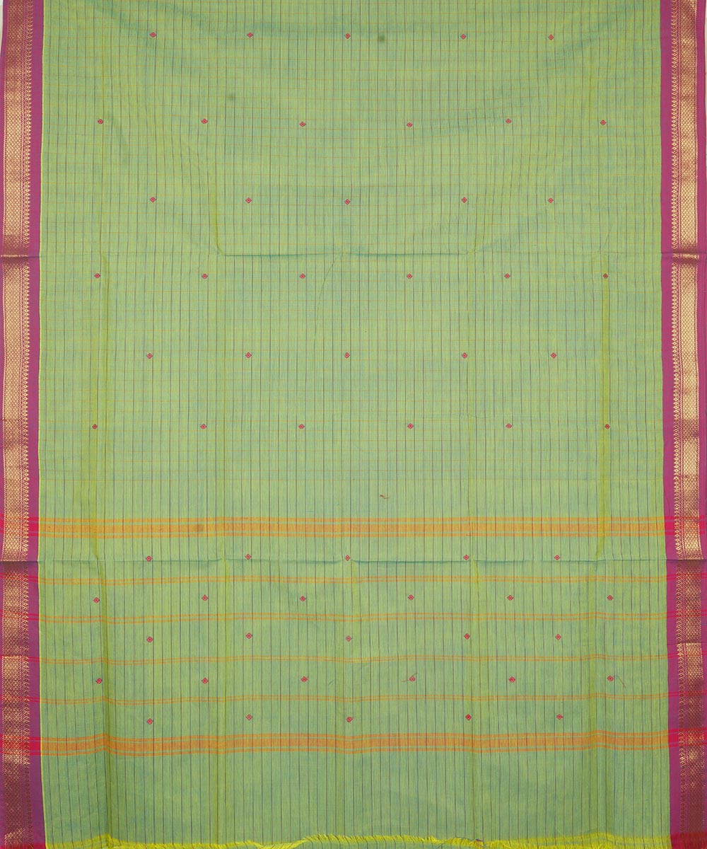 Light green magenta border cotton venkatagiri handloom saree