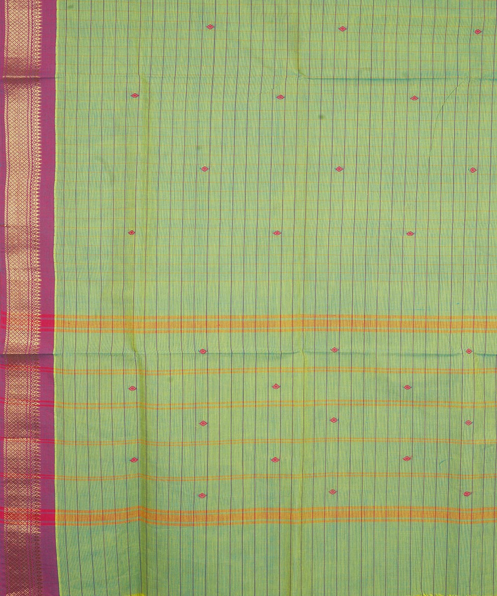 Light green magenta border cotton venkatagiri handloom saree