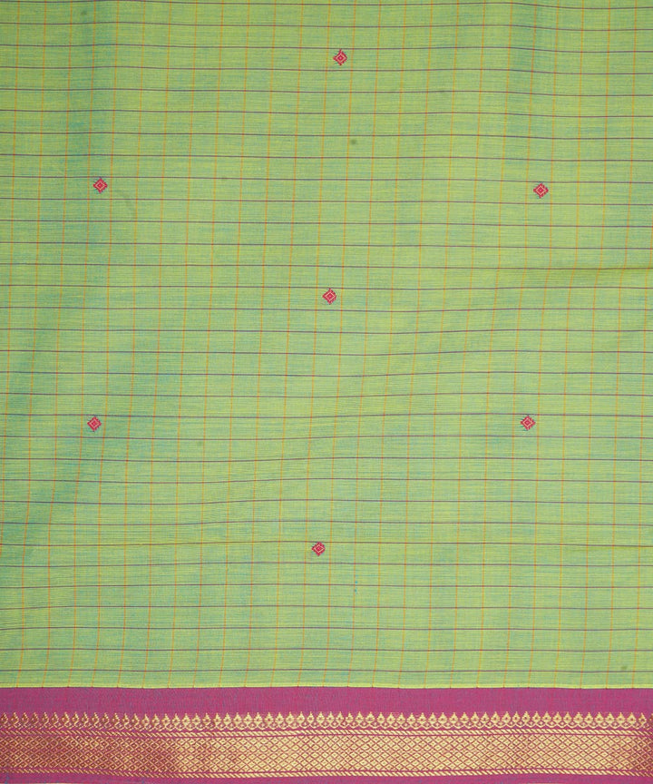 Light green magenta border cotton venkatagiri handloom saree