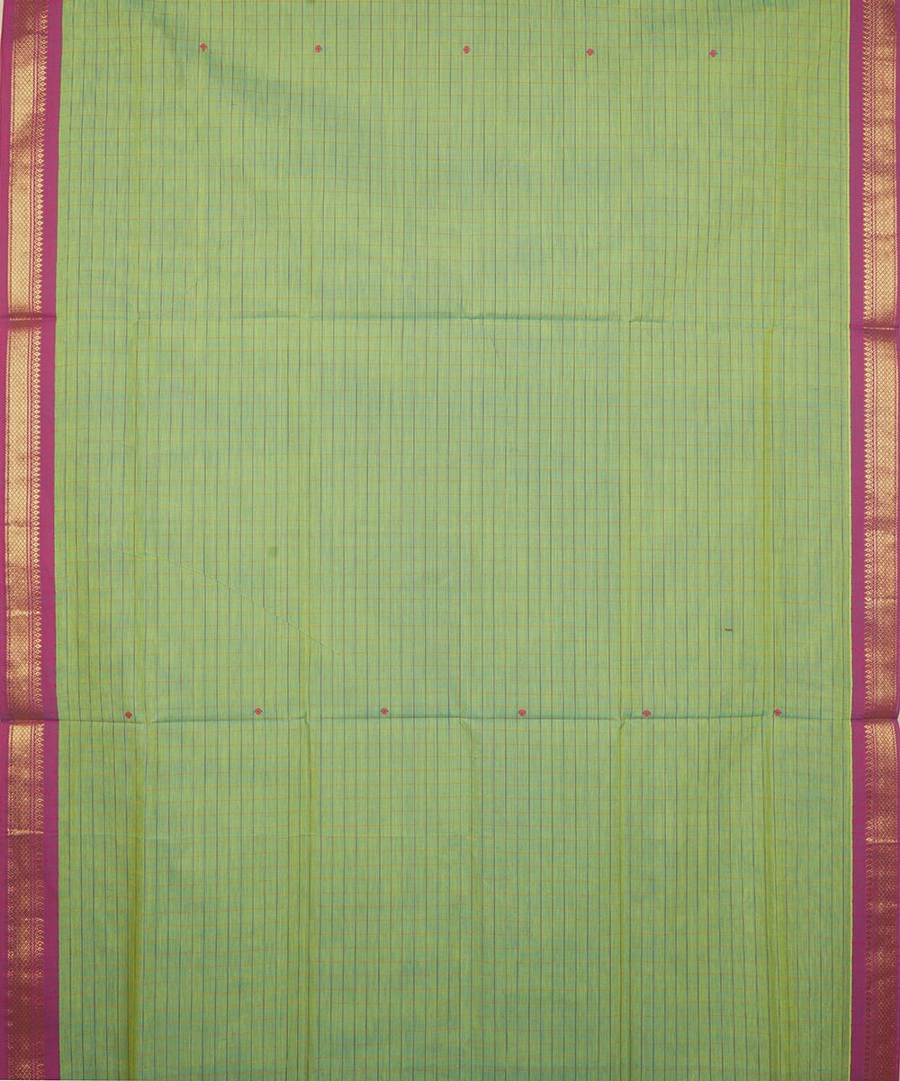 Light green magenta border cotton venkatagiri handloom saree