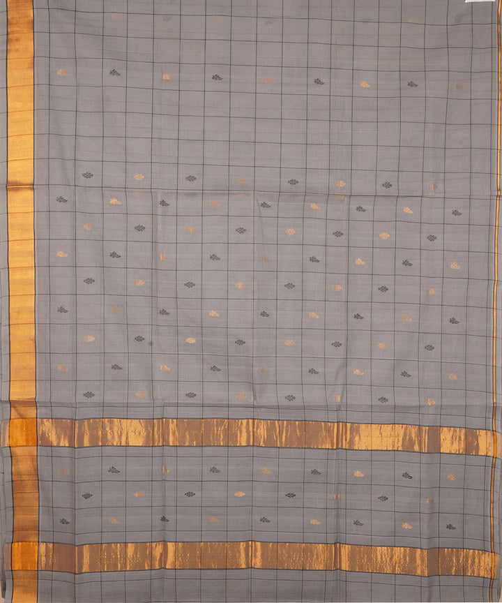 Stone grey golden zari pallu cotton venkatagiri handwoven saree