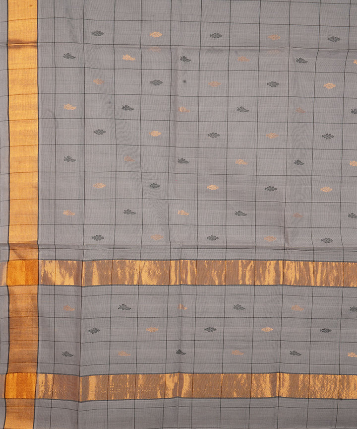 Stone grey golden zari pallu cotton venkatagiri handwoven saree