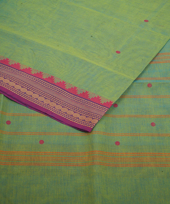Light green magenta border cotton venkatagiri handloom saree