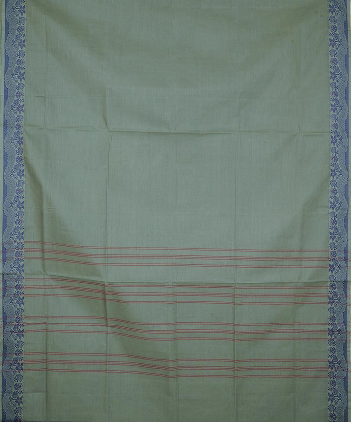 Hunter green sky blue border cotton venkatagiri handwoven saree