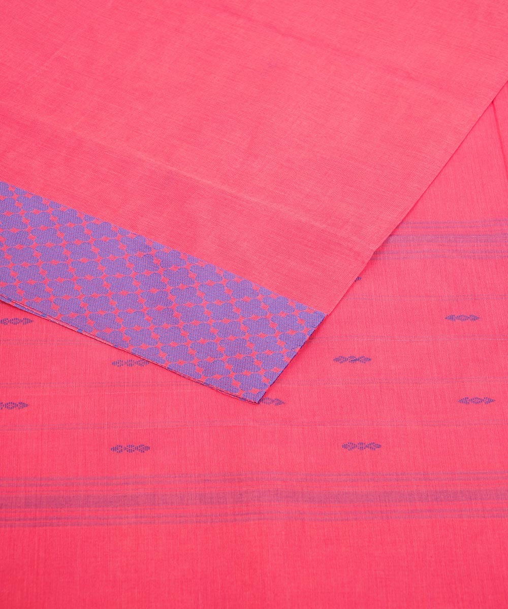 French pink violet border cotton venkatagiri handwoven saree