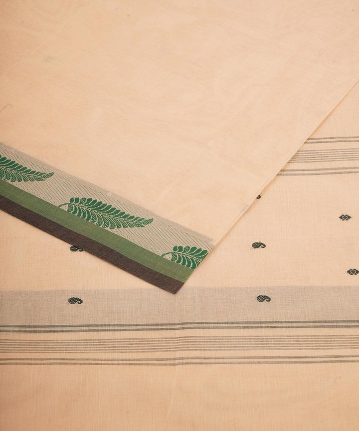 Beige green border cotton venkatagiri handloom saree