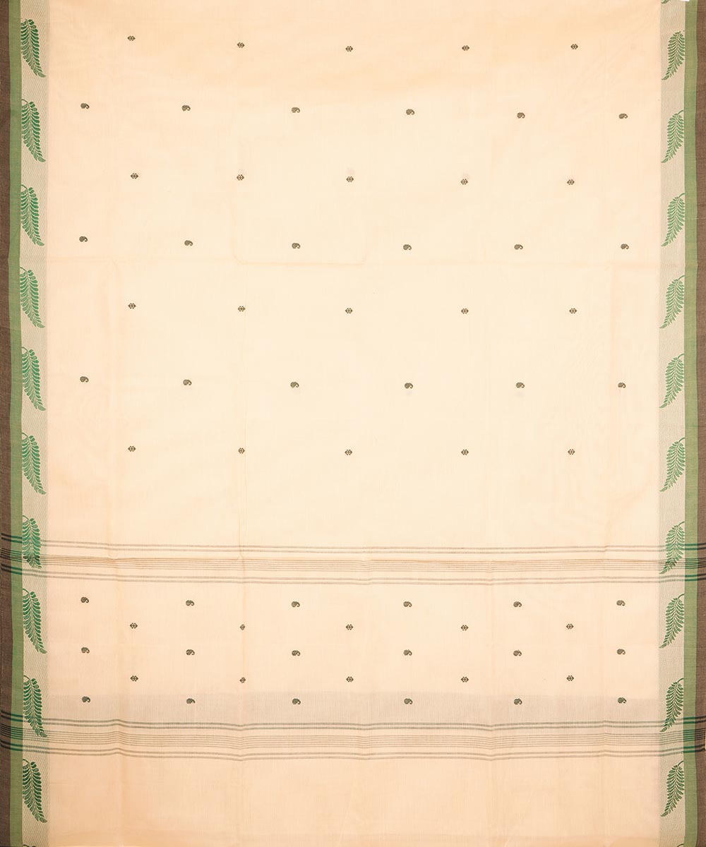 Beige green border cotton venkatagiri handloom saree