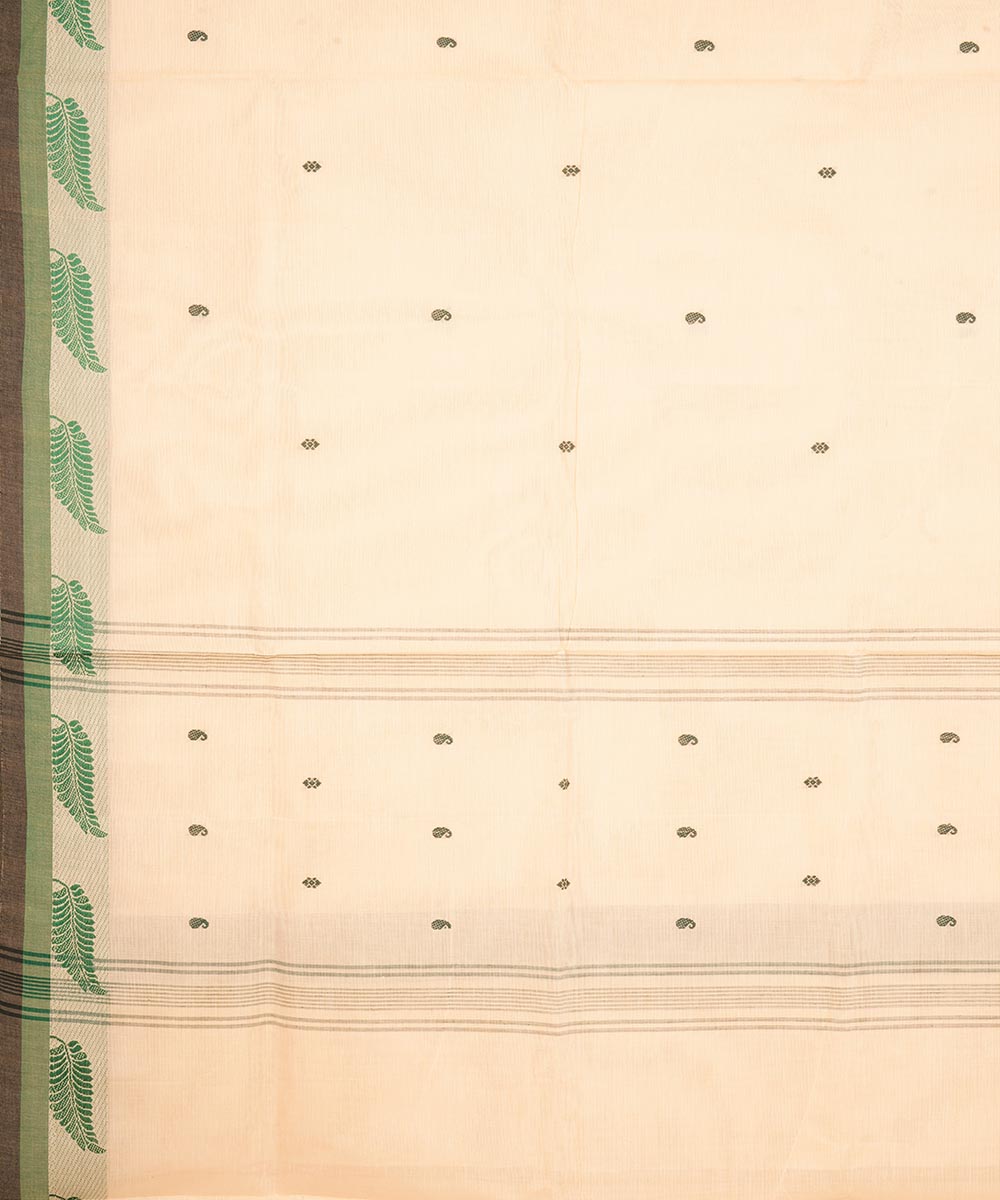 Beige green border cotton venkatagiri handloom saree