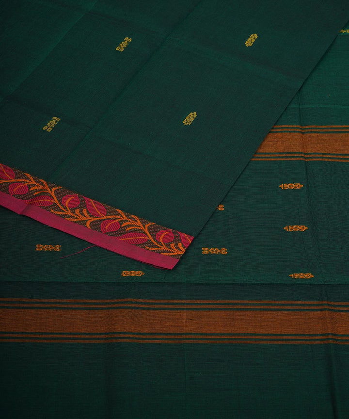 Dark green red border cotton venkatagiri handloom saree