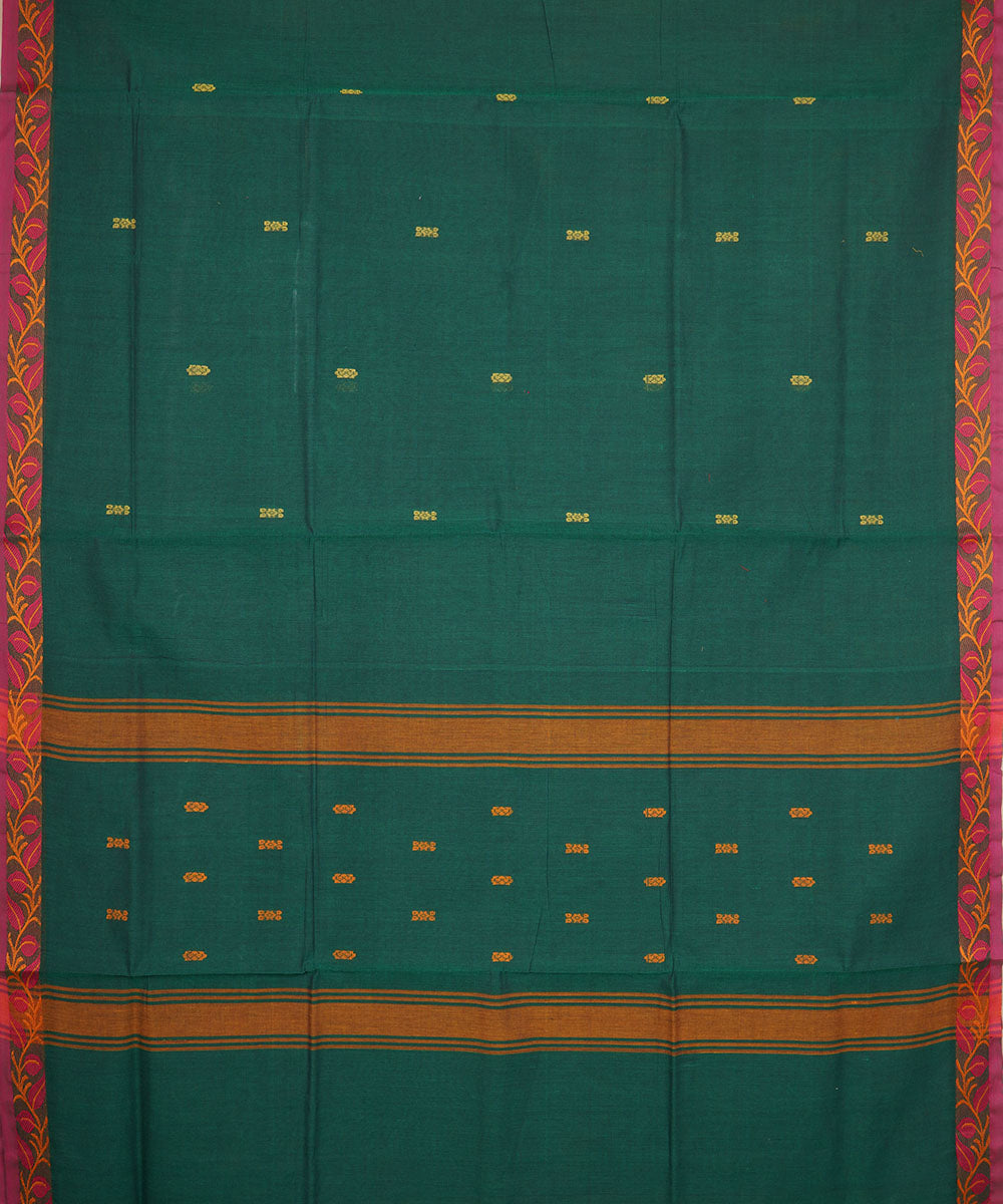Dark green red border cotton venkatagiri handloom saree