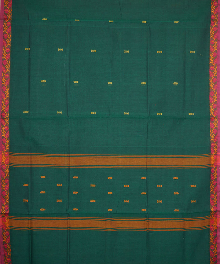 Dark green red border cotton venkatagiri handloom saree