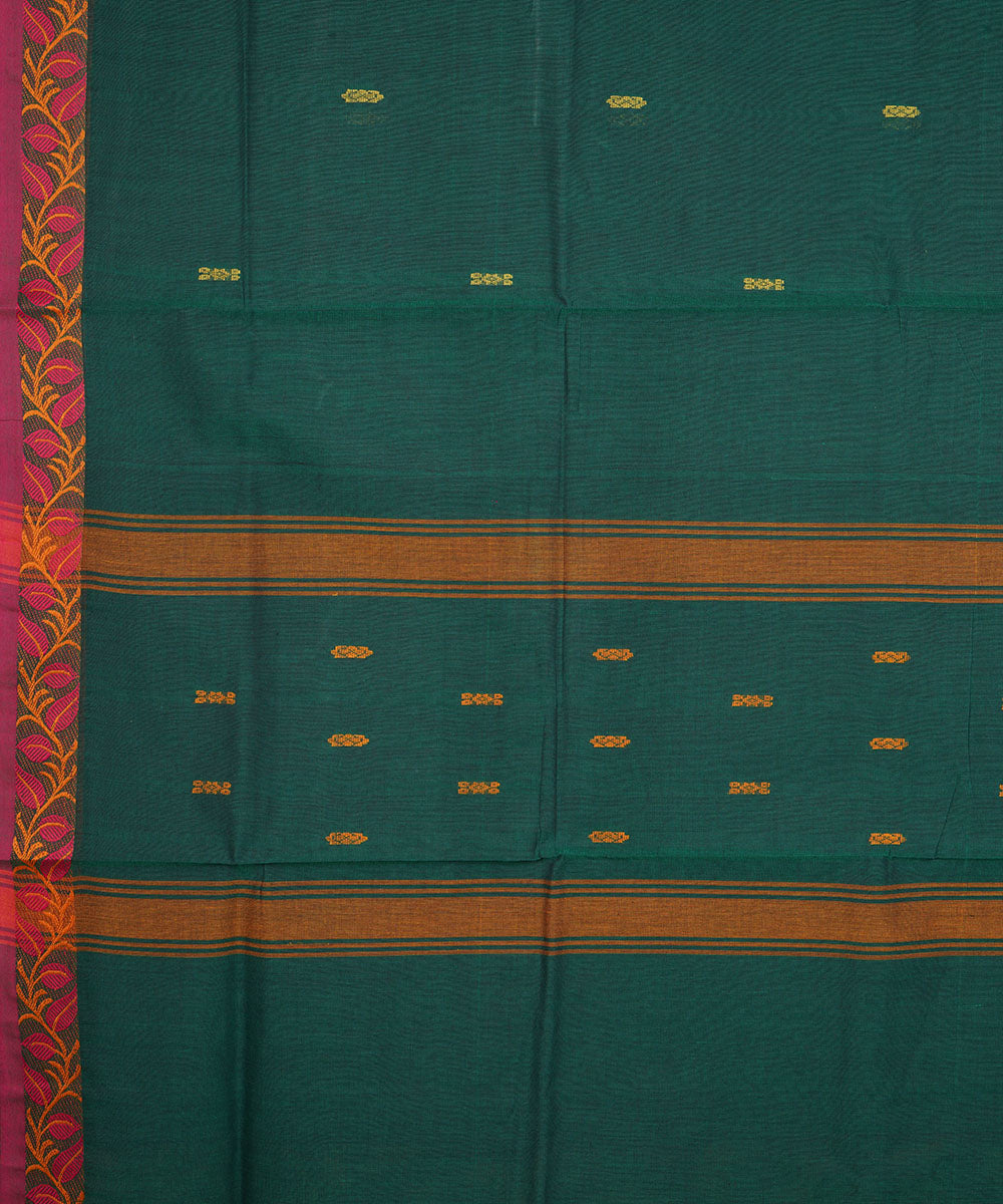 Dark green red border cotton venkatagiri handloom saree