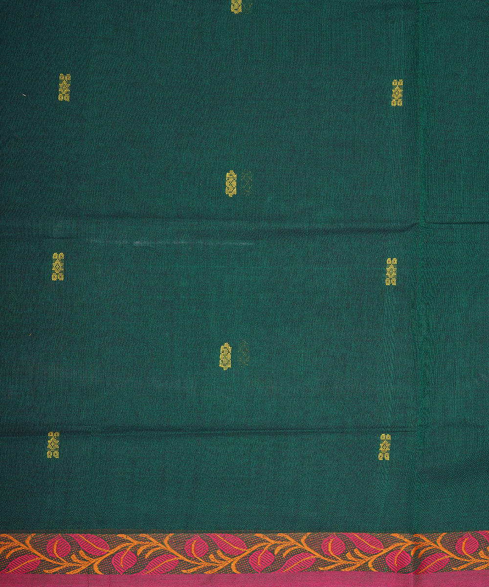 Dark green red border cotton venkatagiri handloom saree