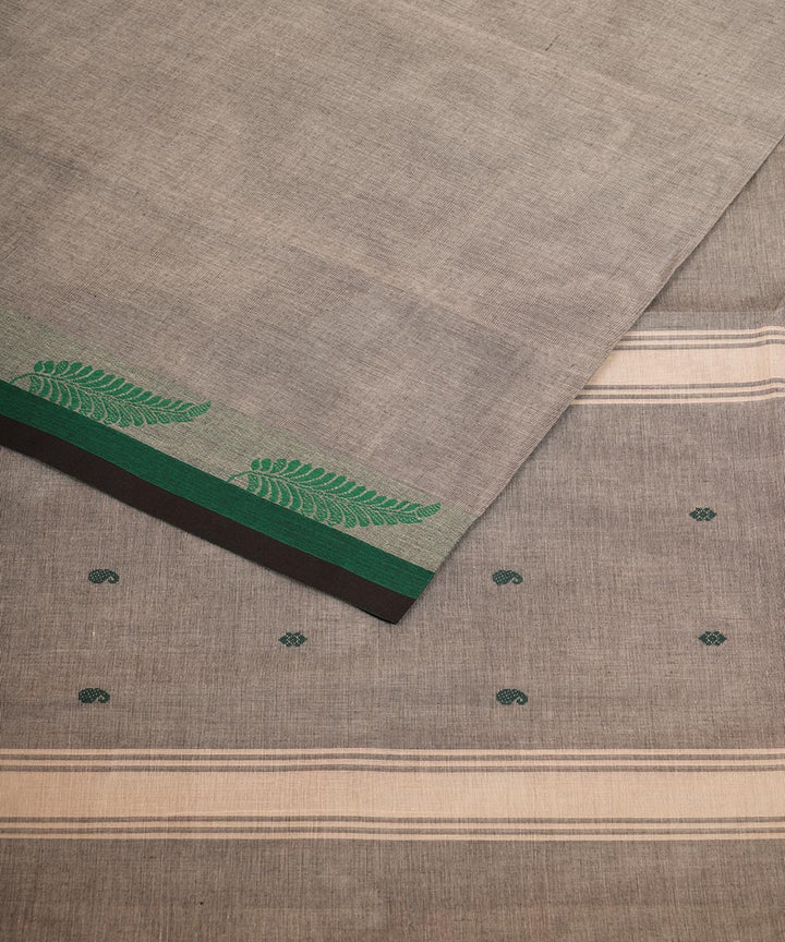 Grey deep green border cotton venkatagiri handloom saree