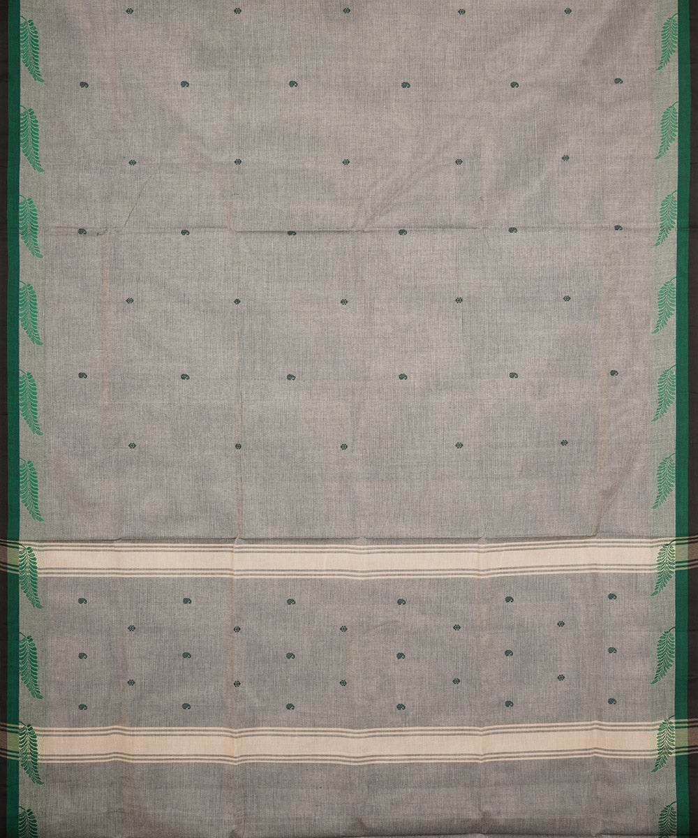 Grey deep green border cotton venkatagiri handloom saree