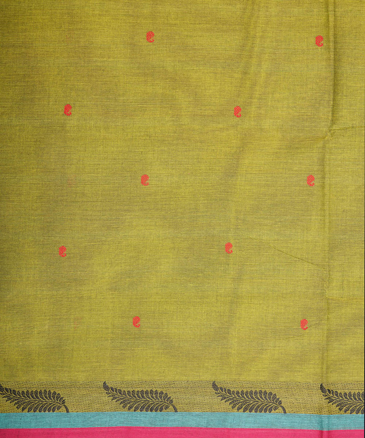 Olive green striped pallu cotton venkatagiri handloom saree