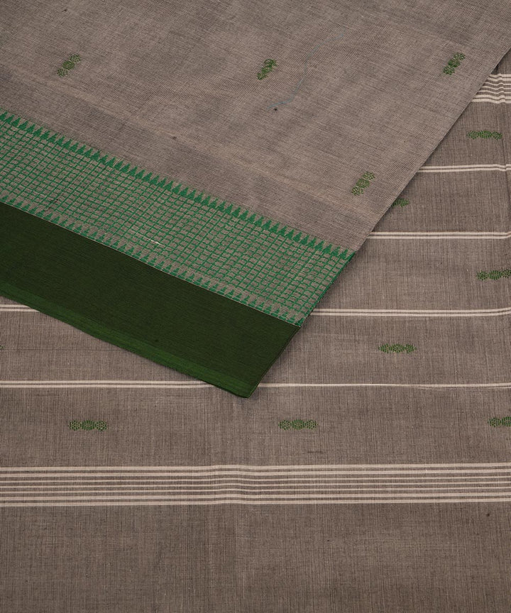 Grey deep green border cotton venkatagiri handloom saree