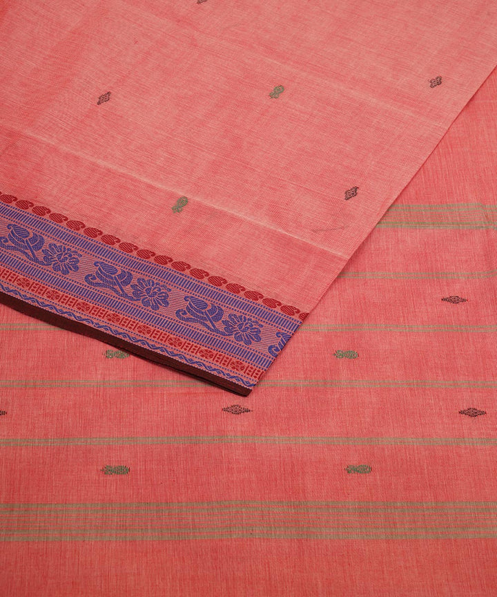 Creamy pink violet border cotton venkatagiri handwoven saree