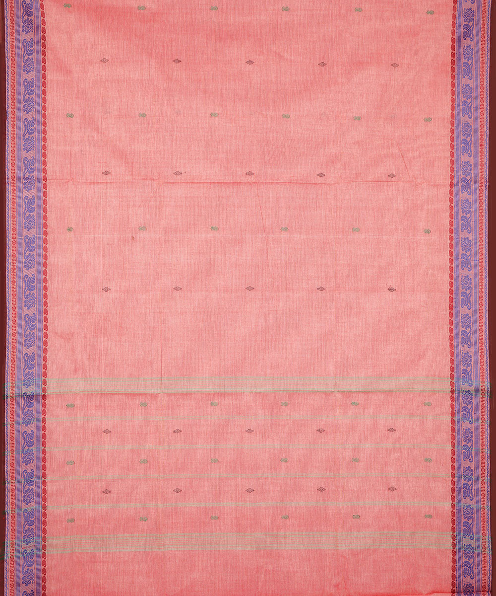 Creamy pink violet border cotton venkatagiri handwoven saree