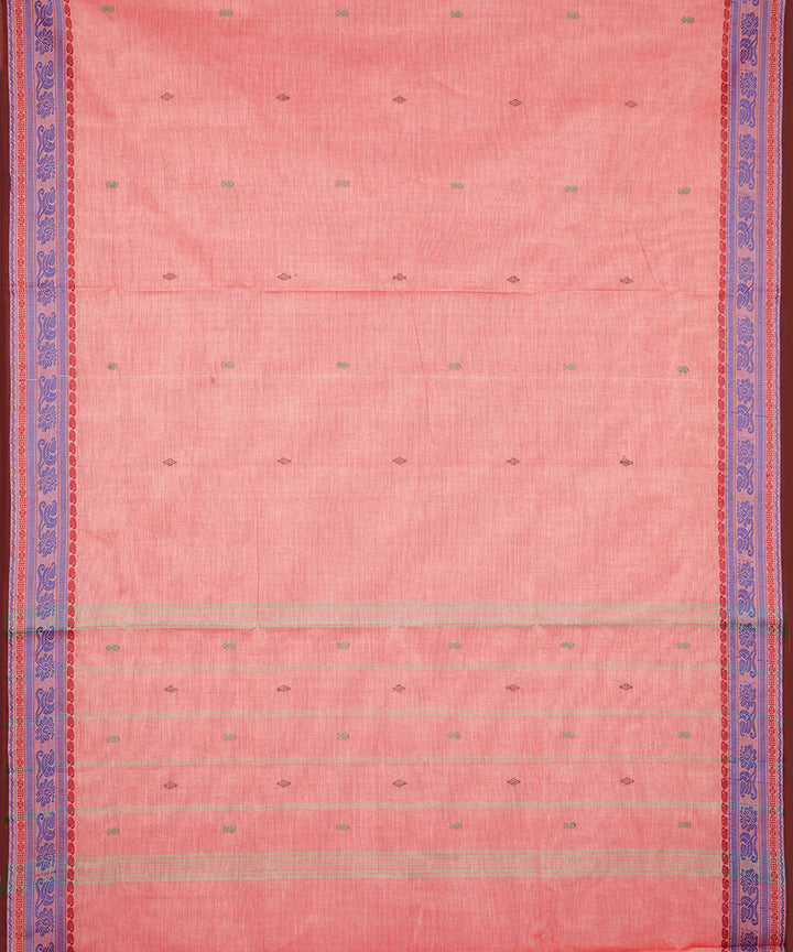 Creamy pink violet border cotton venkatagiri handwoven saree