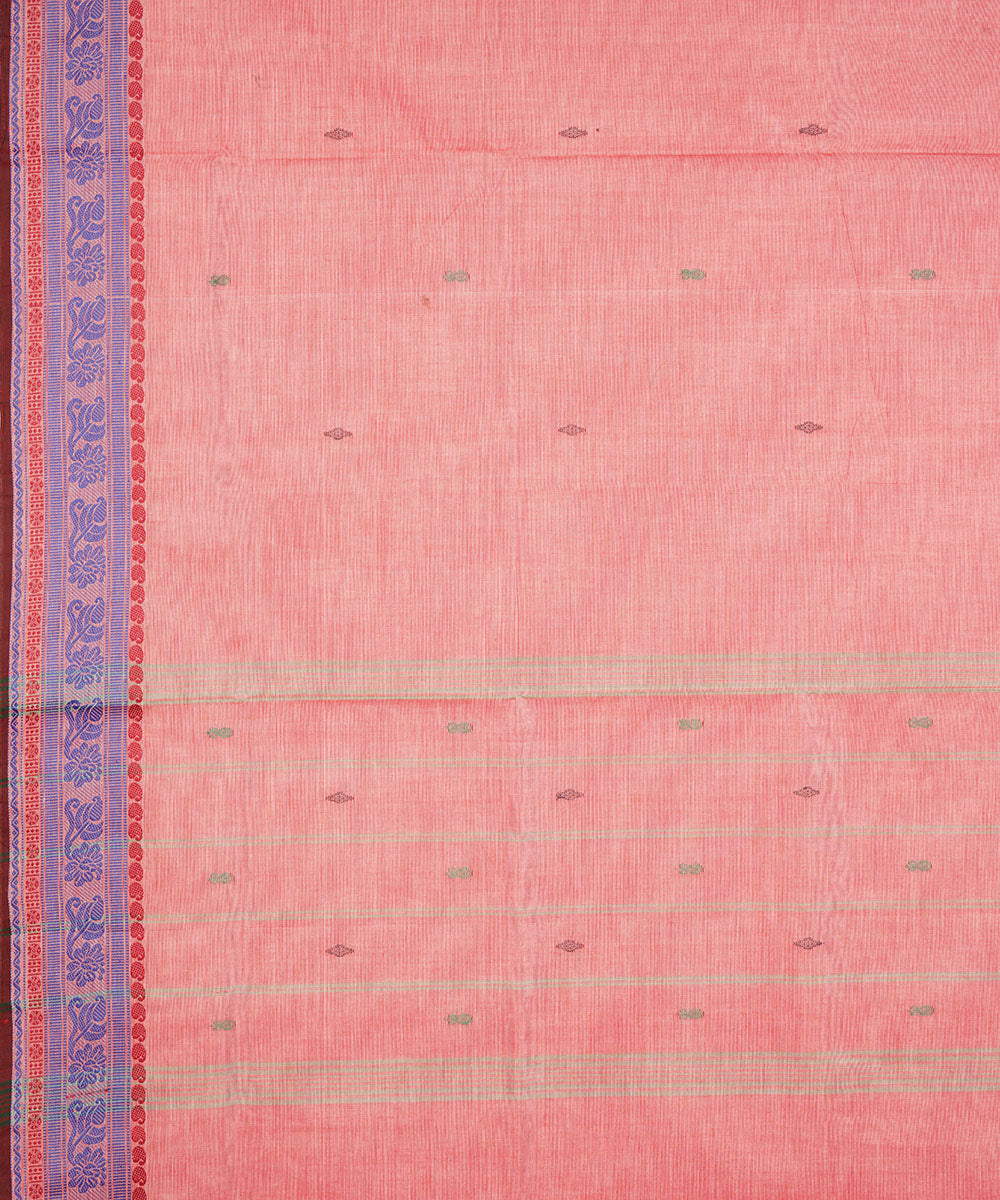 Creamy pink violet border cotton venkatagiri handwoven saree