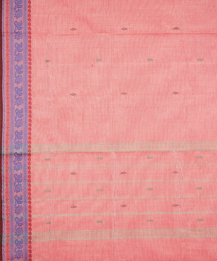 Creamy pink violet border cotton venkatagiri handwoven saree
