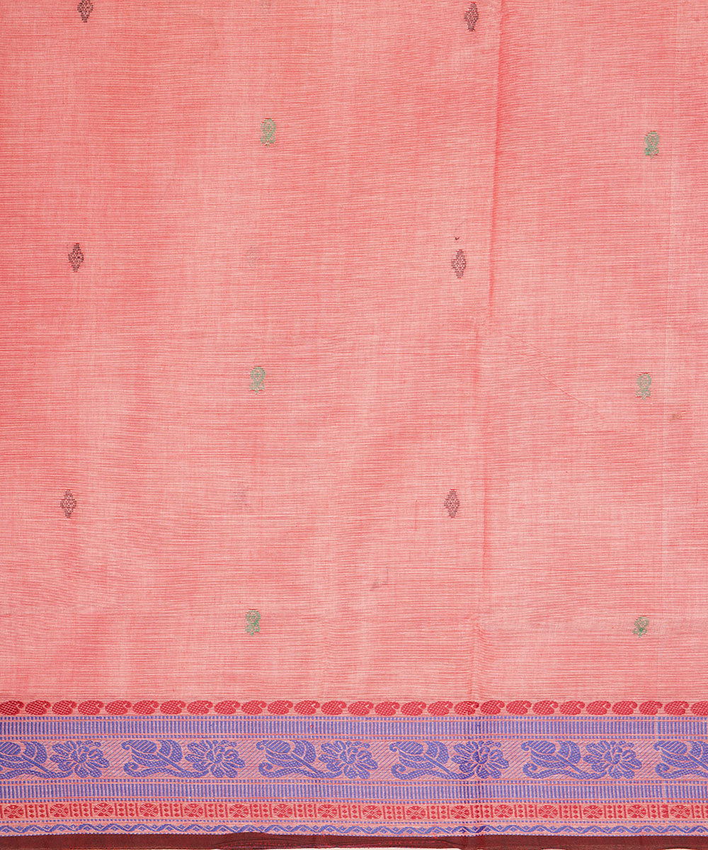 Creamy pink violet border cotton venkatagiri handwoven saree