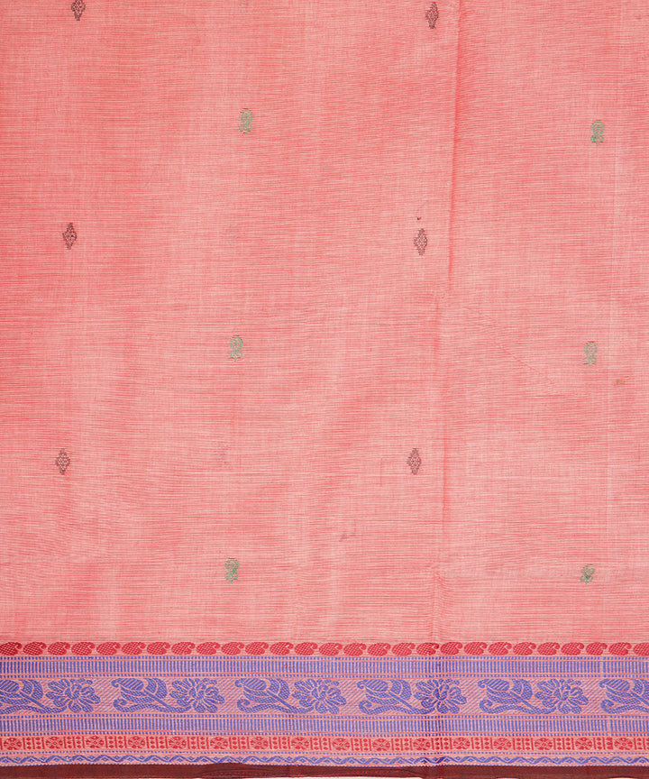 Creamy pink violet border cotton venkatagiri handwoven saree