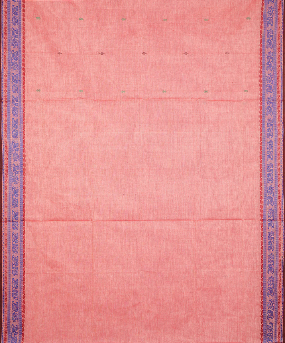 Creamy pink violet border cotton venkatagiri handwoven saree