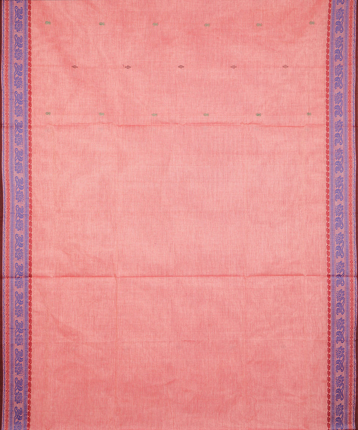 Creamy pink violet border cotton venkatagiri handwoven saree
