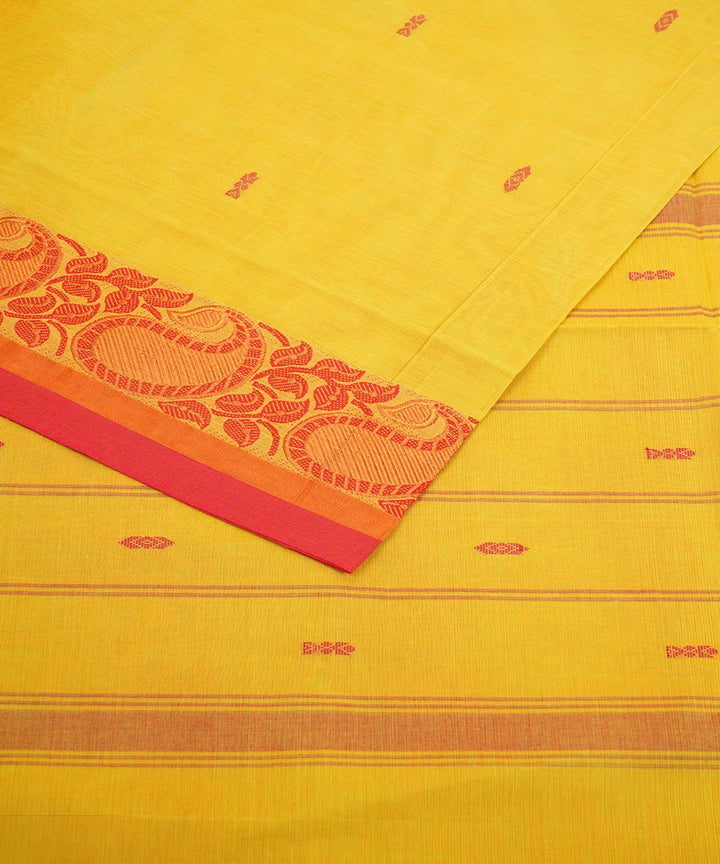 Yellow red border cotton venkatagiri handloom saree