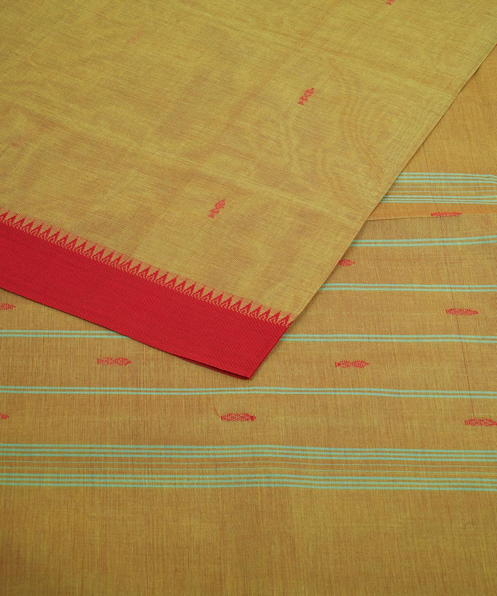 Cyber green orange border cotton venkatagiri handwoven saree