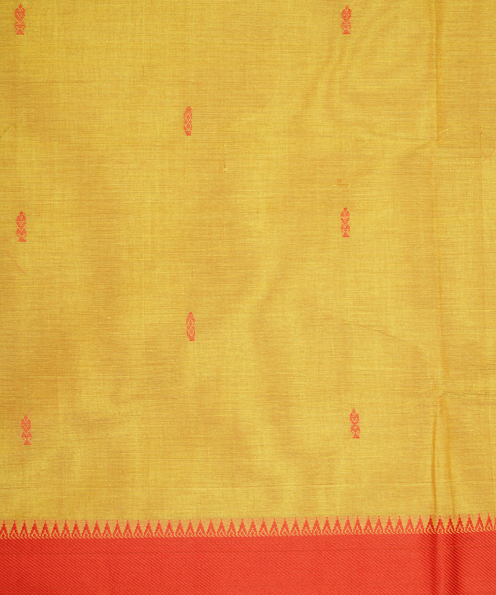 Cyber green orange border cotton venkatagiri handwoven saree