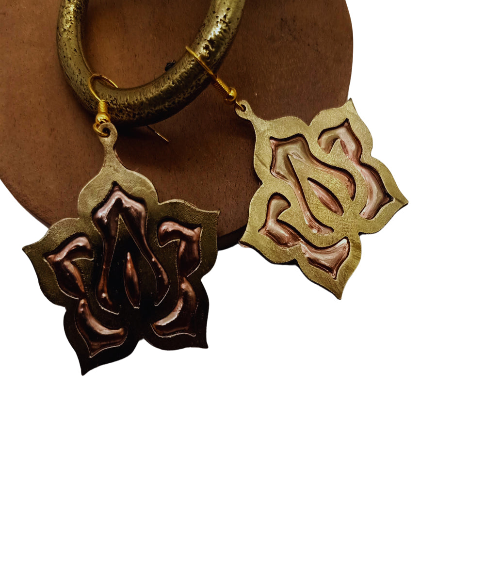 Golden rust brass copper handmade earring