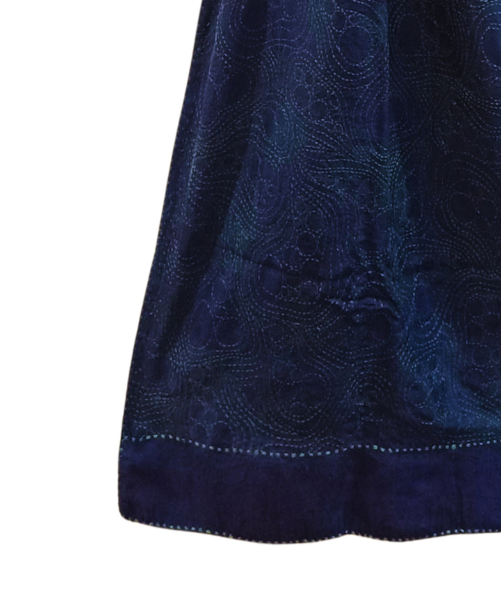 Navy blue handwoven silk kantha stitch stole