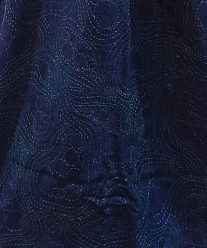 Navy blue handwoven silk kantha stitch stole